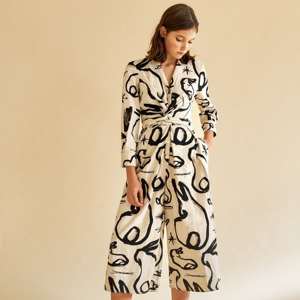 Heinui Nani Cotton Linen Rabbit Print Jumpsuit XS